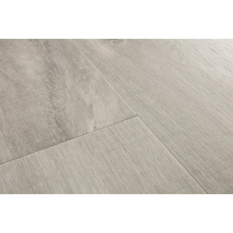 Quick Step panel winylowy ze zintegrowanym podkładem Alpha Blos dąb Canyon szary ze śladami cięcia piłą AVSPU40030